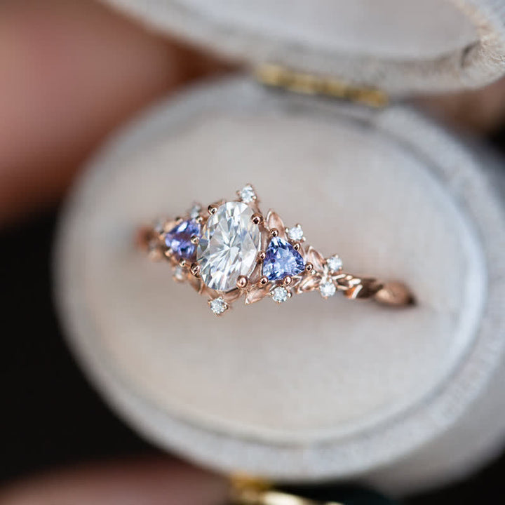 Ensemble de 2 bagues Olivenorma « Ethereal Blossom » en forme de vigne de rose améthyste