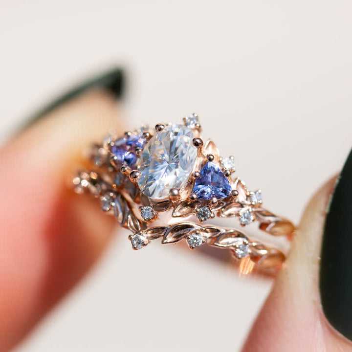 Ensemble de 2 bagues Olivenorma « Ethereal Blossom » en forme de vigne de rose améthyste