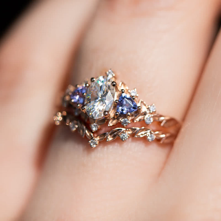 Ensemble de 2 bagues Olivenorma « Ethereal Blossom » en forme de vigne de rose améthyste