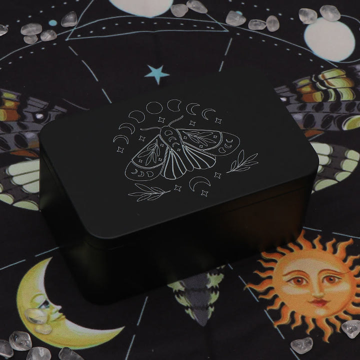 Boîte de rangement de cartes de tarot en métal Olivenorma Moth Boîte de divination