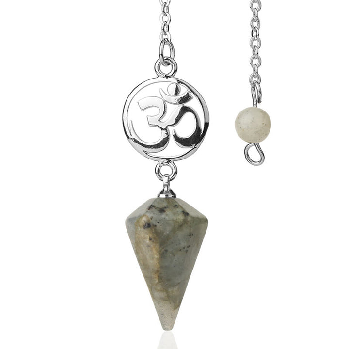 Pendule à facettes en pierre précieuse naturelle avec symbole OM Olivenorma