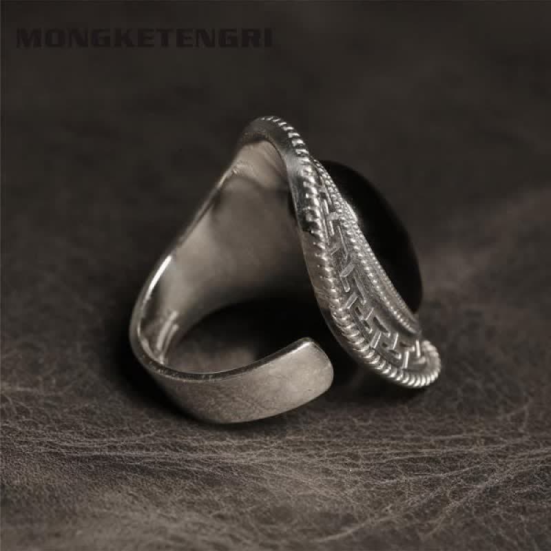 Bague homme en argent et onyx noir naturel Olivenorma