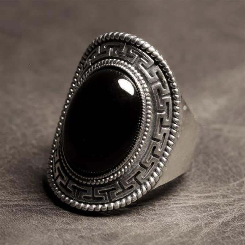 Bague homme en argent et onyx noir naturel Olivenorma
