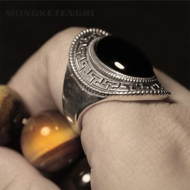 Bague homme en argent et onyx noir naturel Olivenorma