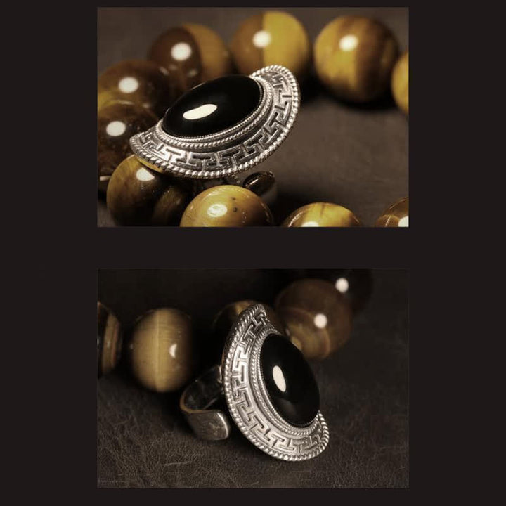 Bague homme en argent et onyx noir naturel Olivenorma