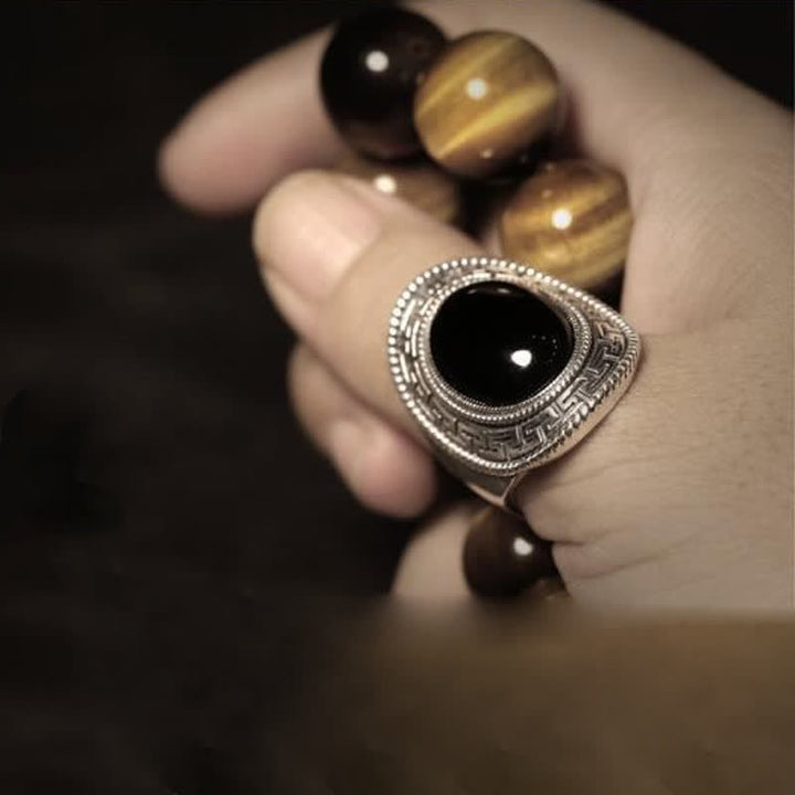 Bague homme en argent et onyx noir naturel Olivenorma