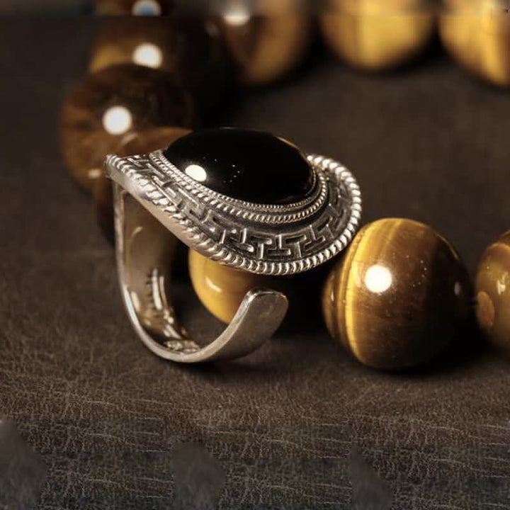 Bague homme en argent et onyx noir naturel Olivenorma