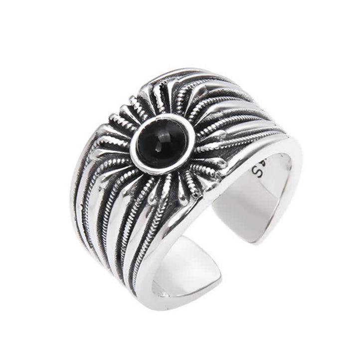Bague ajustable pour homme gravée en onyx noir naturel Olivenorma