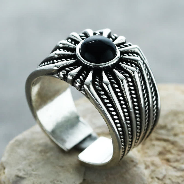 Bague ajustable pour homme gravée en onyx noir naturel Olivenorma