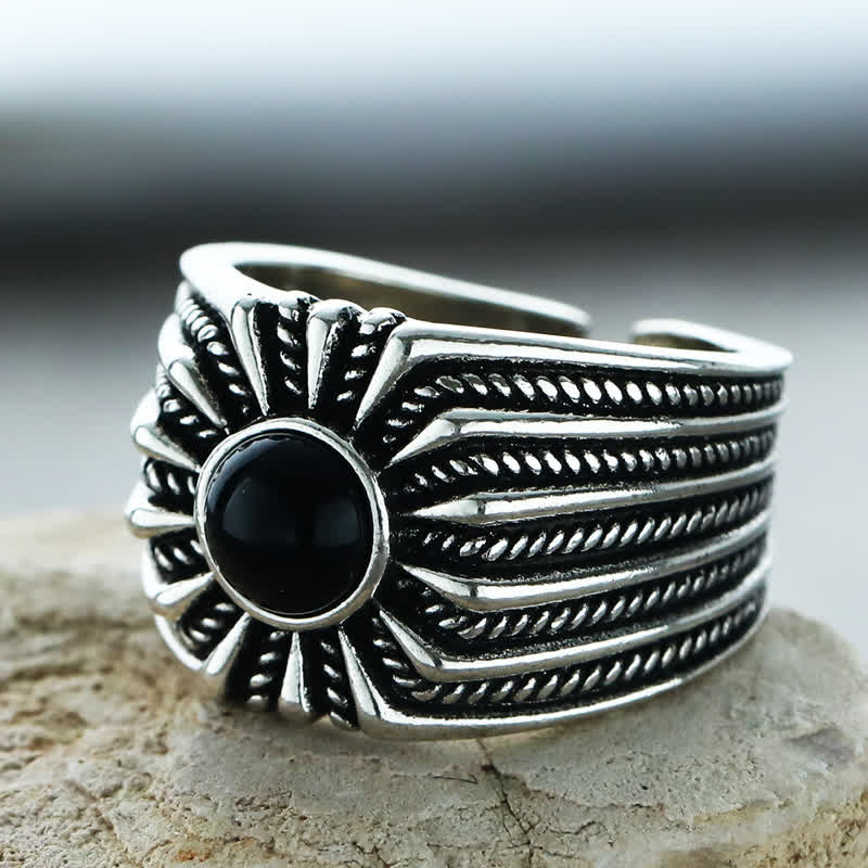 Bague ajustable pour homme gravée en onyx noir naturel Olivenorma