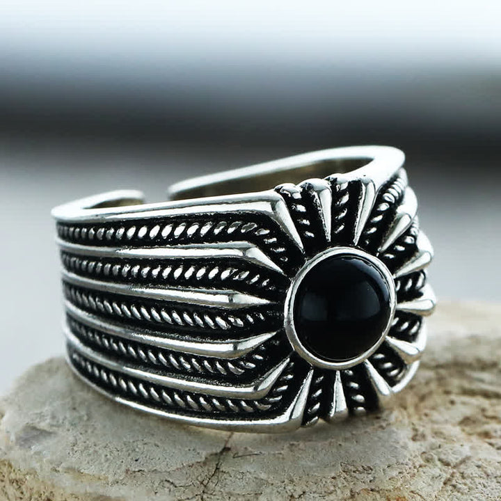 Bague ajustable pour homme gravée en onyx noir naturel Olivenorma