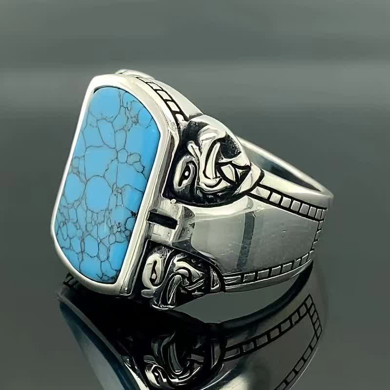 Bague en argent fait main pour homme en pierre turquoise naturelle Olivenorma