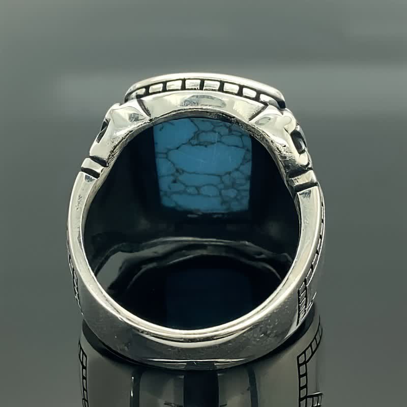 Bague en argent fait main pour homme en pierre turquoise naturelle Olivenorma