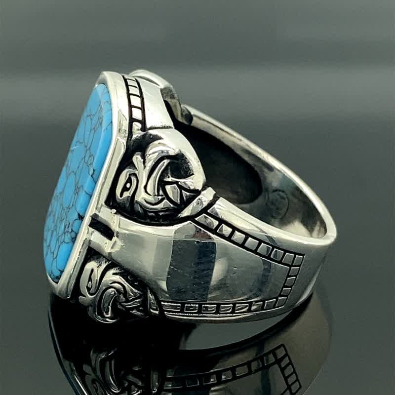 Bague en argent fait main pour homme en pierre turquoise naturelle Olivenorma