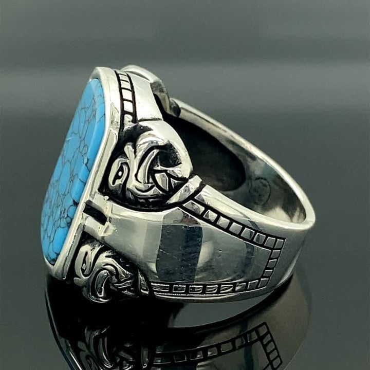 Bague en argent fait main pour homme en pierre turquoise naturelle Olivenorma