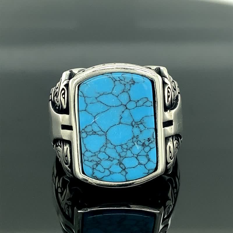 Bague en argent fait main pour homme en pierre turquoise naturelle Olivenorma