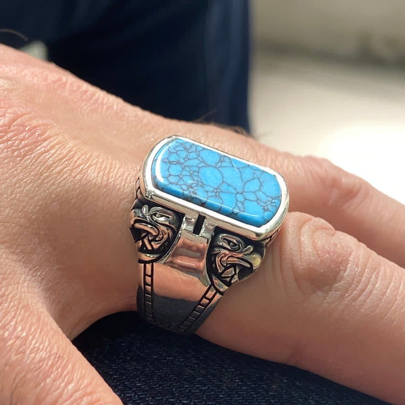 Bague en argent fait main pour homme en pierre turquoise naturelle Olivenorma