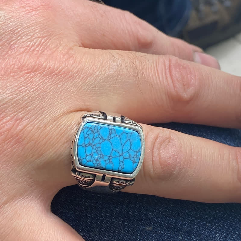 Bague en argent fait main pour homme en pierre turquoise naturelle Olivenorma