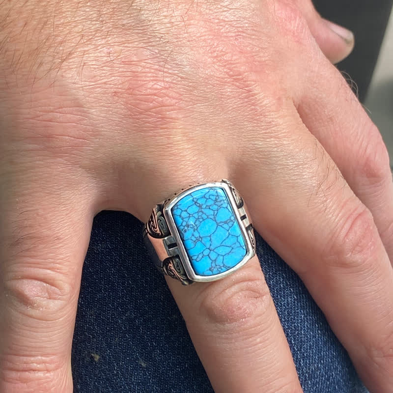 Bague en argent fait main pour homme en pierre turquoise naturelle Olivenorma