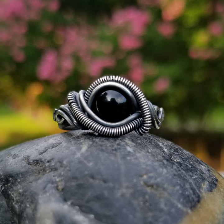 Bague pour homme avec fil enroulé en onyx noir Olivenorma