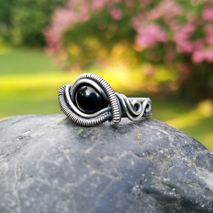 Bague pour homme avec fil enroulé en onyx noir Olivenorma