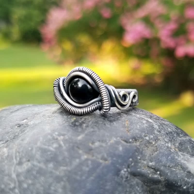 Bague pour homme avec fil enroulé en onyx noir Olivenorma