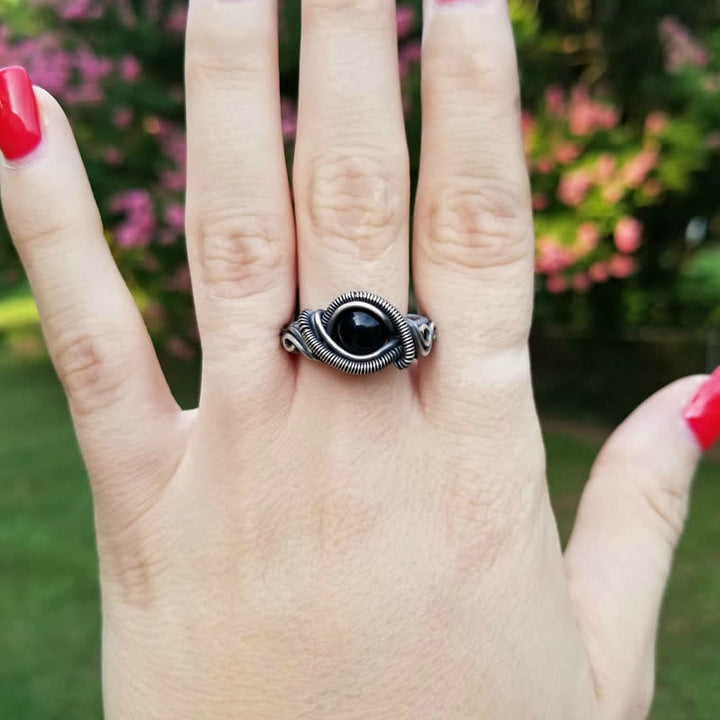 Bague pour homme avec fil enroulé en onyx noir Olivenorma