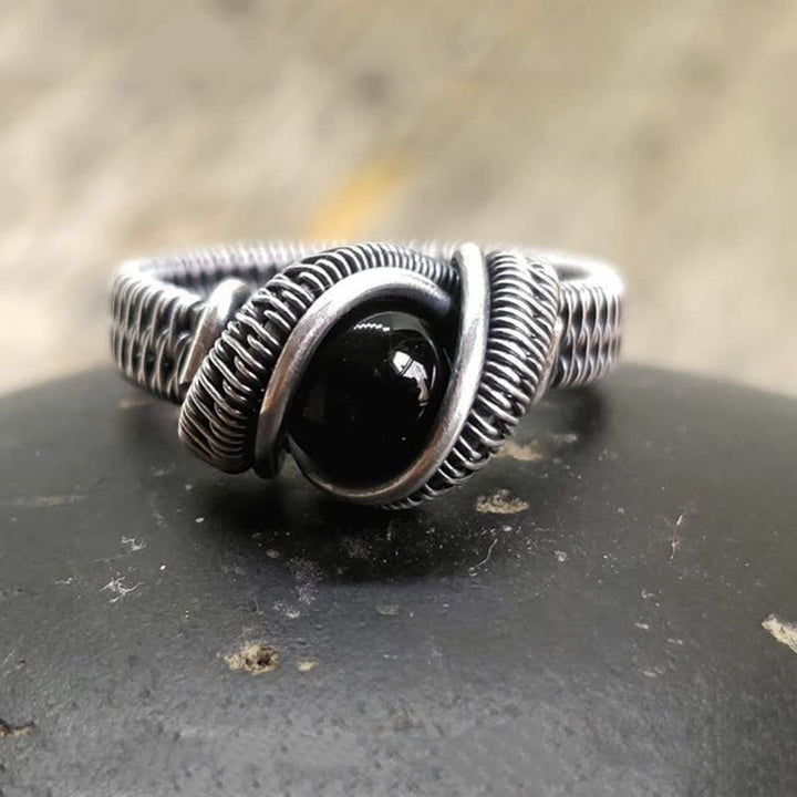 Bague pour homme avec fil enroulé en onyx noir Olivenorma