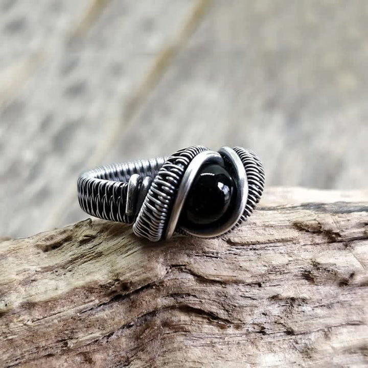Bague pour homme avec fil enroulé en onyx noir Olivenorma
