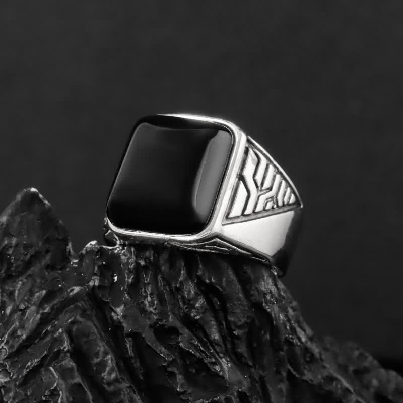 Bague en alliage fait main pour homme avec pierre d'onyx noir Olivenorma
