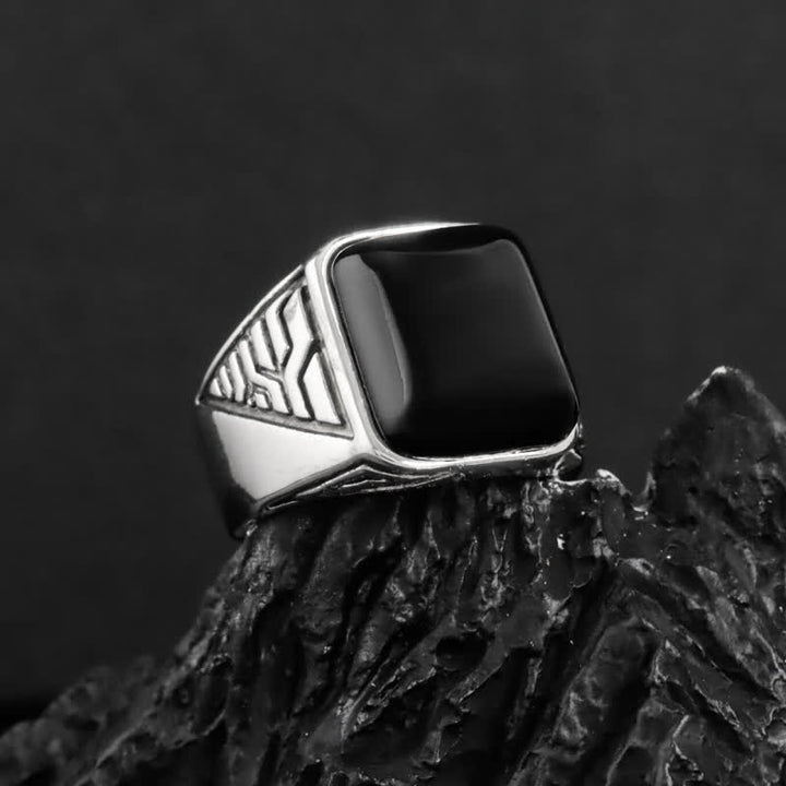 Bague en alliage fait main pour homme avec pierre d'onyx noir Olivenorma