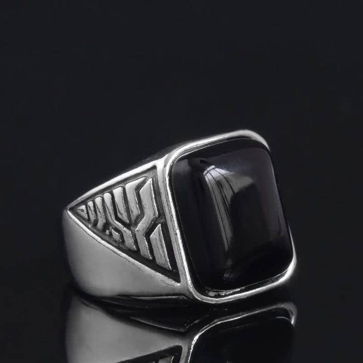 Bague en alliage fait main pour homme avec pierre d'onyx noir Olivenorma