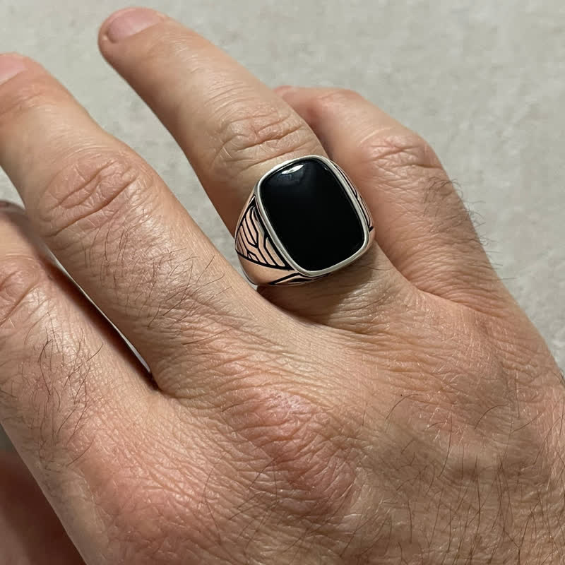 Bague en alliage fait main pour homme avec pierre d'onyx noir Olivenorma