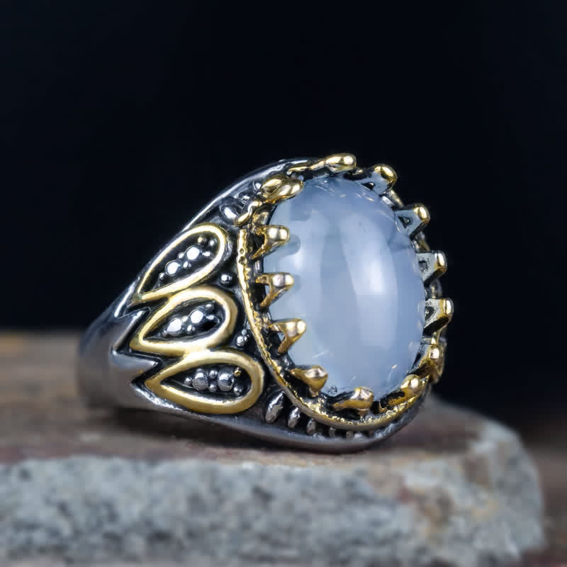 Bague pour homme en or avec pierre de lune et totem d'encre Olivenorma