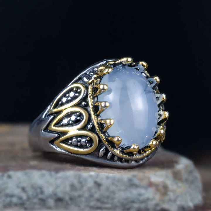 Bague pour homme en or avec pierre de lune et totem d'encre Olivenorma