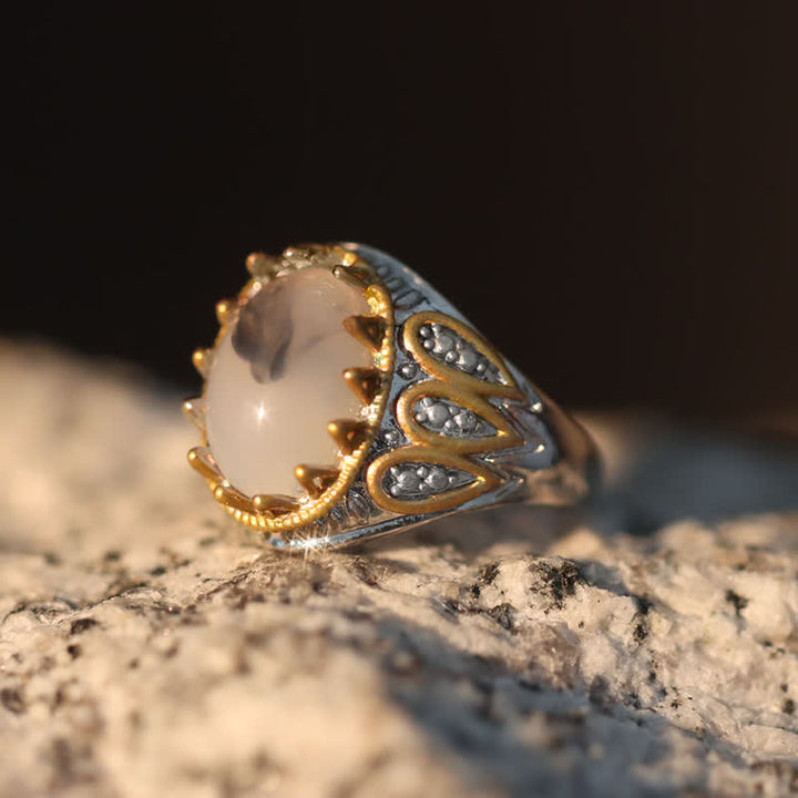 Bague pour homme en or avec pierre de lune et totem d'encre Olivenorma