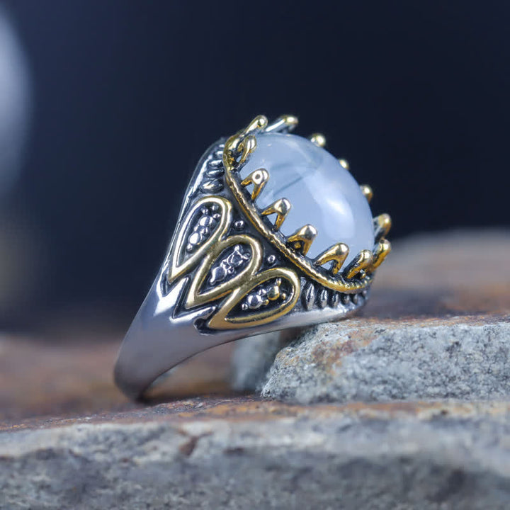 Bague pour homme en or avec pierre de lune et totem d'encre Olivenorma