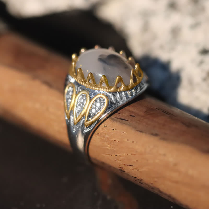 Bague pour homme en or avec pierre de lune et totem d'encre Olivenorma