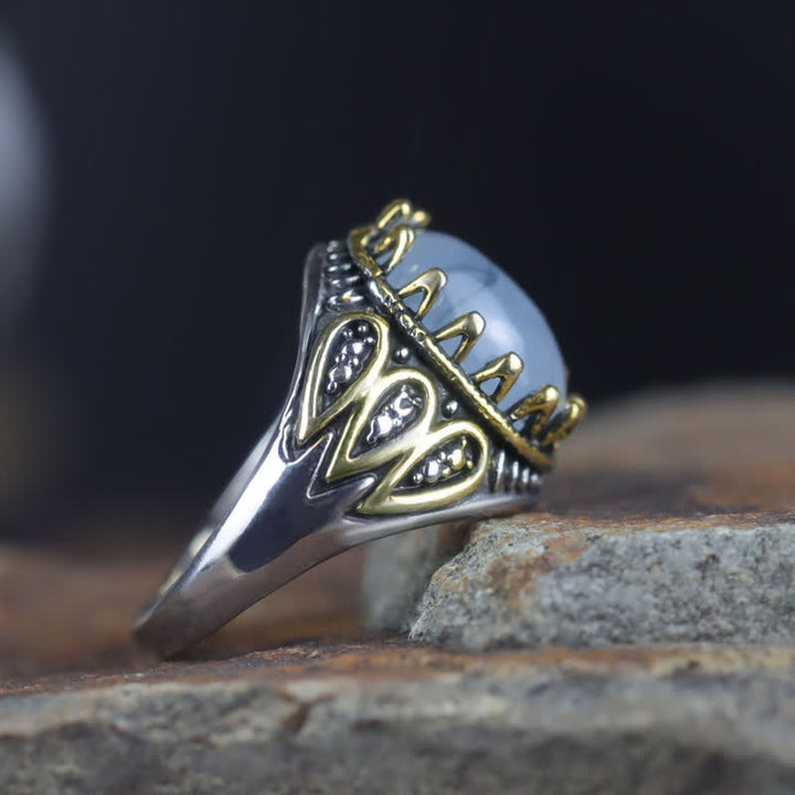 Bague pour homme en or avec pierre de lune et totem d'encre Olivenorma