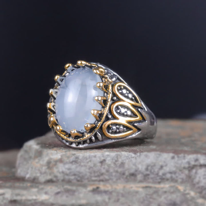 Bague pour homme en or avec pierre de lune et totem d'encre Olivenorma