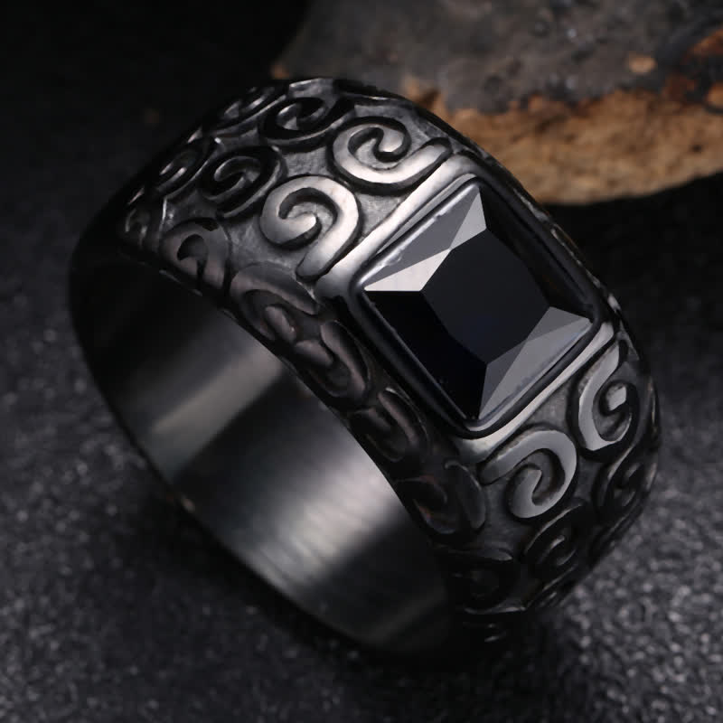 Bague pour homme en obsidienne noire carrée de style hip-hop Olivenorma