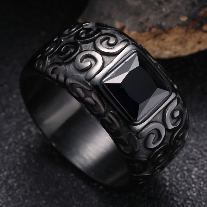 Bague pour homme en obsidienne noire carrée de style hip-hop Olivenorma
