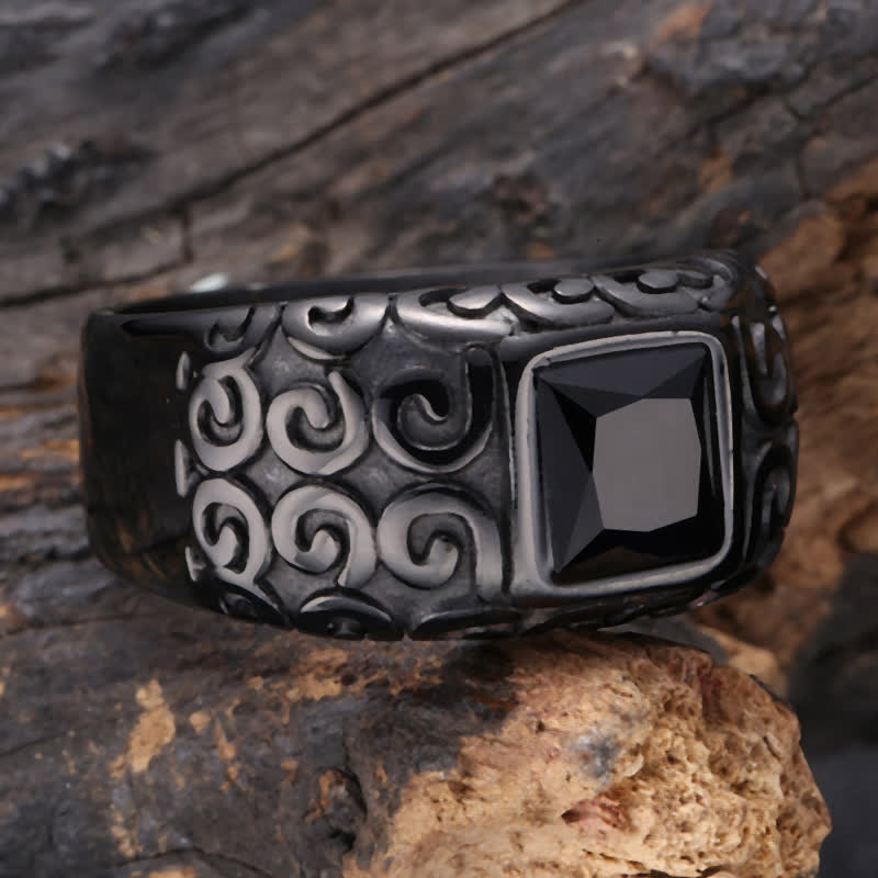 Bague pour homme en obsidienne noire carrée de style hip-hop Olivenorma