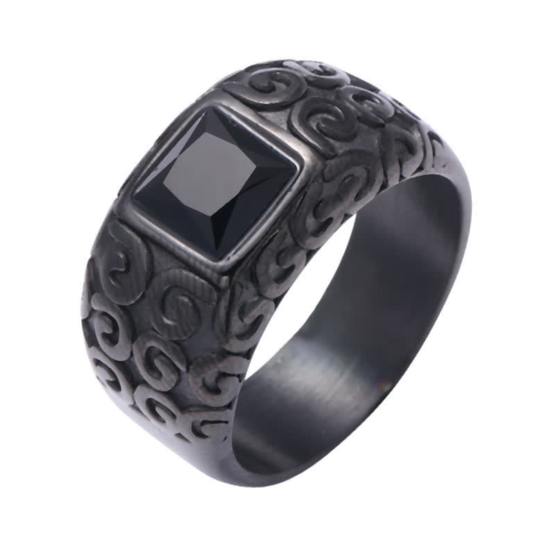 Bague pour homme en obsidienne noire carrée de style hip-hop Olivenorma