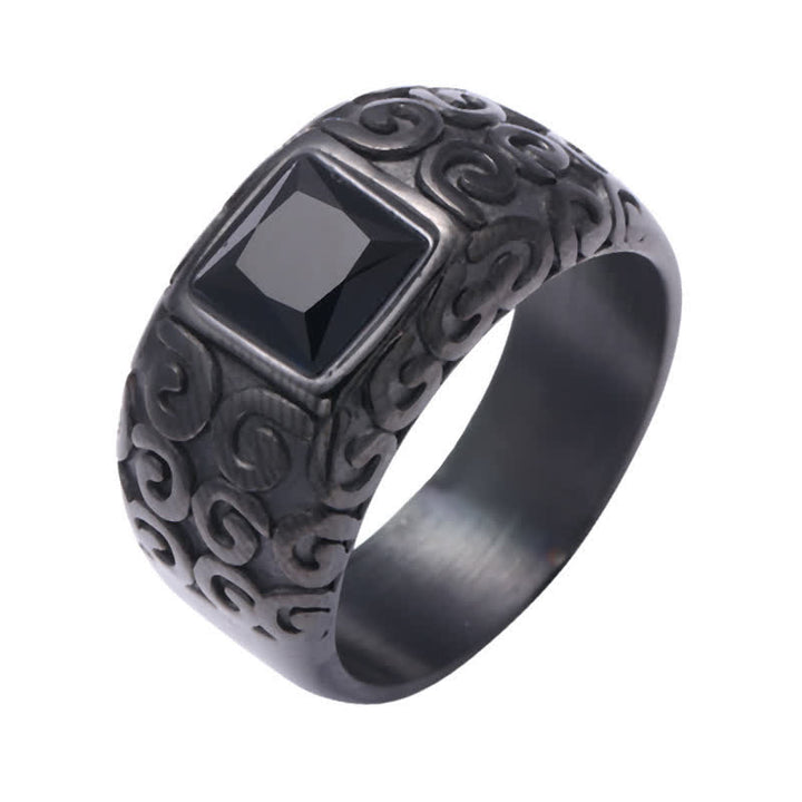 Bague pour homme en obsidienne noire carrée de style hip-hop Olivenorma