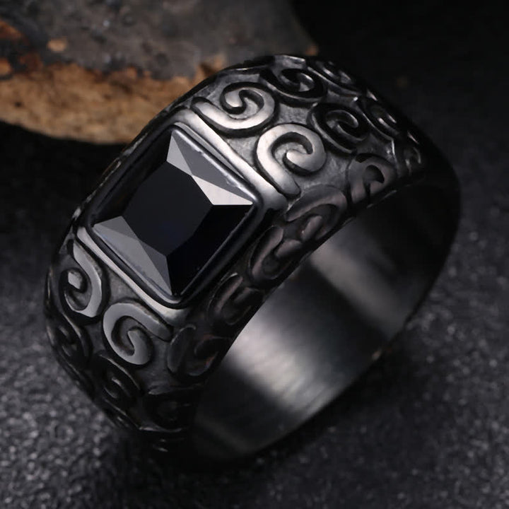 Bague pour homme en obsidienne noire carrée de style hip-hop Olivenorma