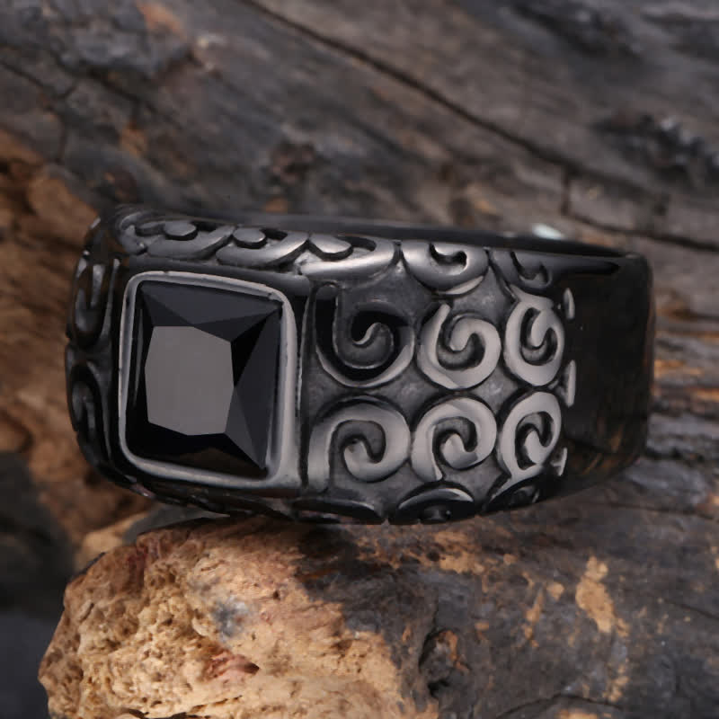 Bague pour homme en obsidienne noire carrée de style hip-hop Olivenorma