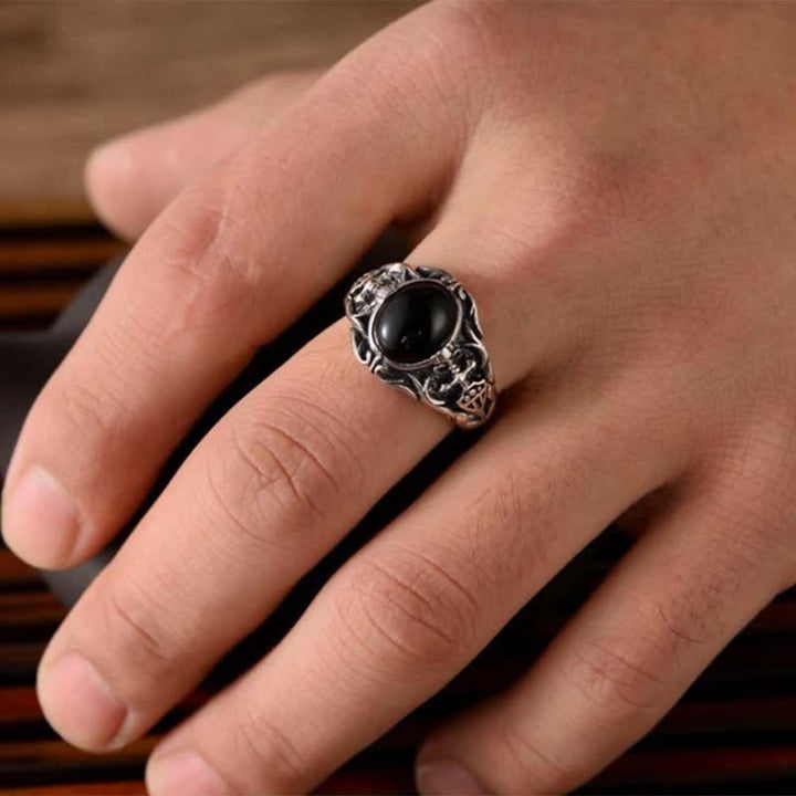Bague rétro pour homme en onyx noir Olivenorma