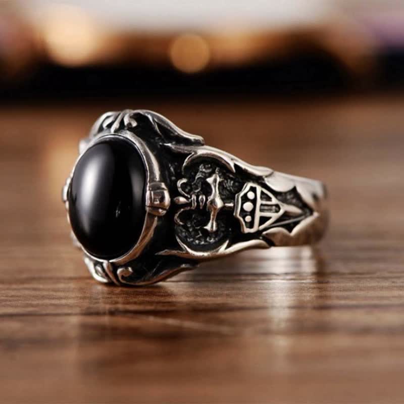 Bague rétro pour homme en onyx noir Olivenorma