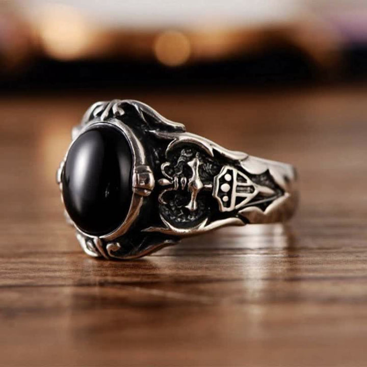 Bague rétro pour homme en onyx noir Olivenorma